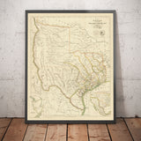 Mappa antica della Repubblica del Texas, 1841 - Paese indipendente prima degli USA, Houston, San Antonio, Golfo del Messico 
