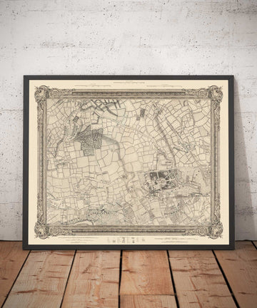 Mappa antica di Londra Ovest e Centrale nel 1746 di John Rocque - Hamersmith, Kensington, Hyde Park, Knightsbridge, Shepherd&