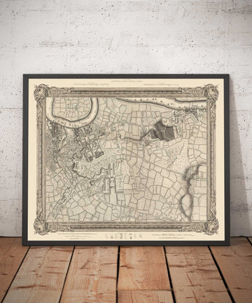 Alte Karte von Südost-London im Jahr 1746 von John Rocque - Lewisham, Woolwich, Greenwich, Eltham, Deptford, SE8, SE14, SE10, SE7, SE3, SE4, SE13 