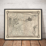 Ancienne carte du sud-est de Londres en 1746 par John Rocque - Lewisham, Woolwich, Greenwich, Eltham, Deptford, SE8, SE14, SE10, SE7, SE3, SE4, SE13