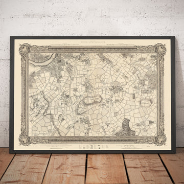 Mappa antica di South London nel 1746 di John Rocque - Peckham, Camberwell, Vauxhall, Dulwich, Lambeth, SW2, SW4, SW8, SW9, SE5, SE15, SE22, SE24 