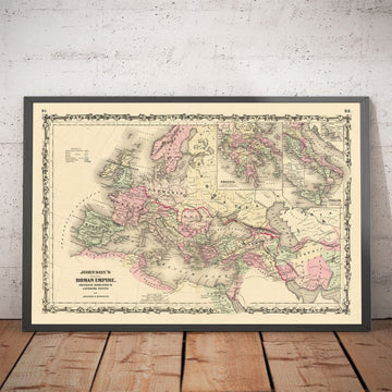 Mapa del viejo imperio romano de Europa, África y Asia por Johnson y Browning - Carta histórica del Imperio Bizantino