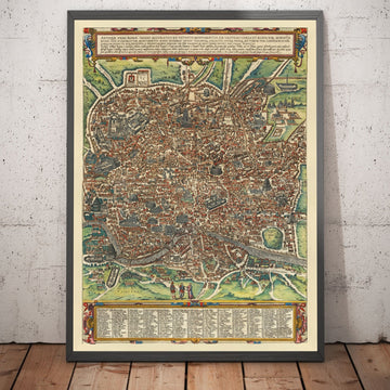 Viejo Mapa de Roma, 1588 por Georg Braun - Foro, Panteón, Circo Maximus, Coliseo, Vaticano