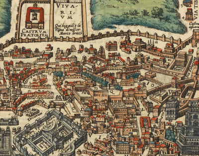 Old Map of Rome, 1588 by Georg Braun - Forum, Pantheon, Circus Maximus, Colosseum, Vatican