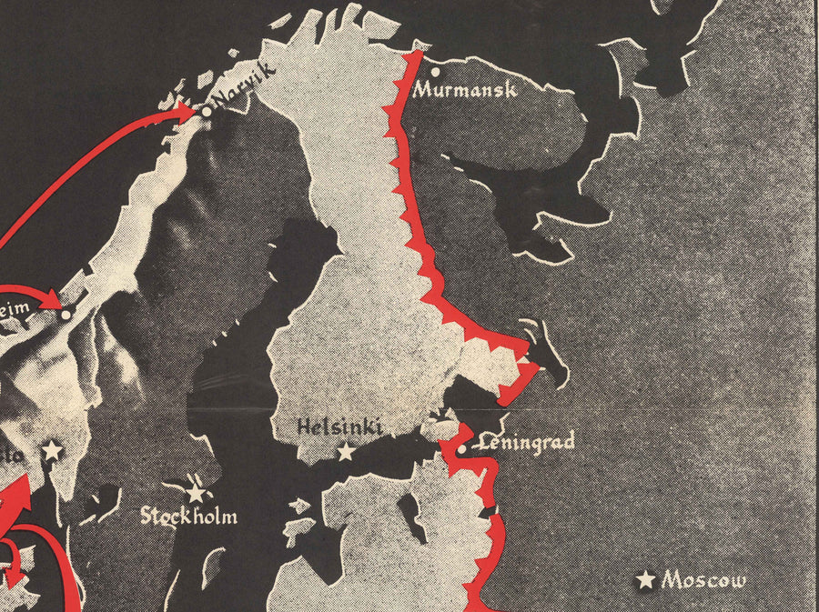 Die Routen nach Berlin, 1943 - Alte Weltkriegs-Karte (mit einem traurigen kleinen Hitler) 