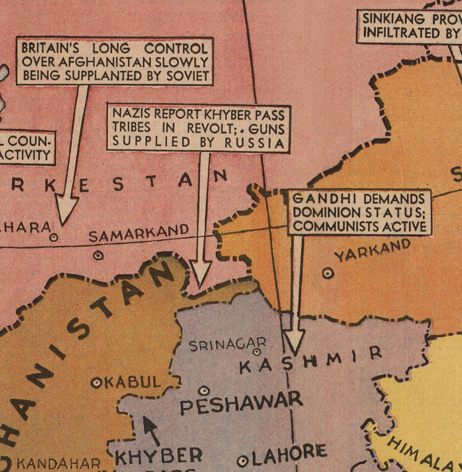 Zweiter Weltkrieg Anti-USSR-Propaganda-Plakat Karte von Europa & Asien - Die sowjetische Spinne sitzt oben auf der Welt 