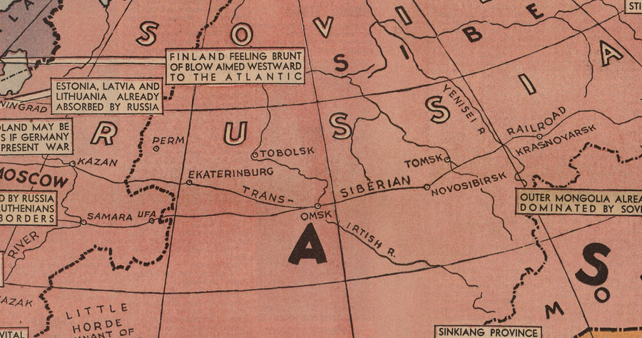 Zweiter Weltkrieg Anti-USSR-Propaganda-Plakat Karte von Europa & Asien - Die sowjetische Spinne sitzt oben auf der Welt 