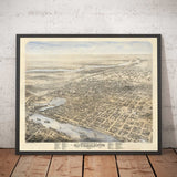 Vieux oiseaux Carte des yeux de Sacramento de Augustus Koch, 1870 - Downtown, Midtown, California Capitol
