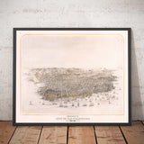 Vecchia mappa Birds Eye di San Francisco nel 1868 - Bay Area, Golden Gate, Corsa all'oro, Nob Hill, North Beach 