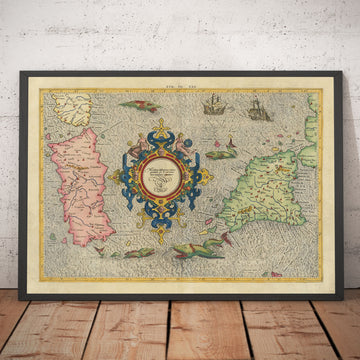 Ancienne carte de la Sardaigne et de la Sicile en 1584 par Gerard Mercator - Italie, Cagliari, Catane, Palerme, Sassari