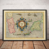 Mapa antiguo de Cerdeña y Sicilia en 1584 por Gerard Mercator - Italia, Cagliari, Catania, Palermo, Sassari