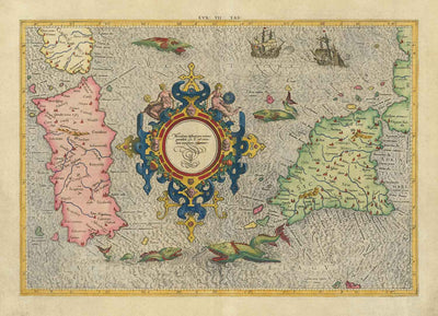Mapa antiguo de Cerdeña y Sicilia en 1584 por Gerard Mercator - Italia, Cagliari, Catania, Palermo, Sassari