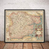 Mapa antiguo de Essex 1579 de Christopher Saxton - First Mapa de Essex - Southend, Colchester, Chelmsford, Romford, Dagenham, Brentwood