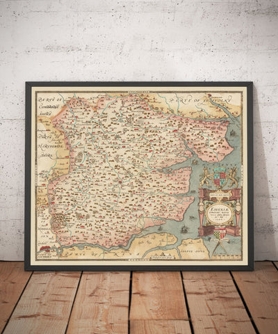 Mapa antiguo de Essex 1579 de Christopher Saxton - First Mapa de Essex - Southend, Colchester, Chelmsford, Romford, Dagenham, Brentwood