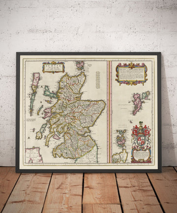 Old Map of Scotland, Shetland Isles and Orkney in 1654 by Joan Blaeu from the Theatrum Orbis Terrarum Sive Atlas Novus