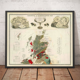 Ancienne carte géologique et paléontologique de l'Écosse, 1854, par A.K. Johnston et Edward Forbes - Rare Fossil Wall Chart