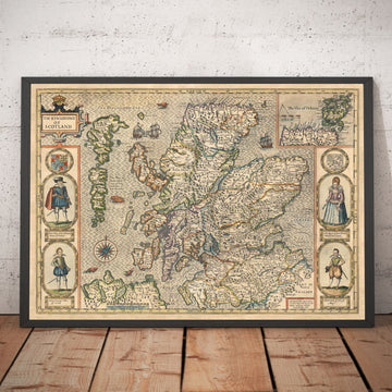Viejo Mapa de Escocia en 1611 por John Speed ​​- Orkney, Shetland, Highlands, Skye, Loch Ness