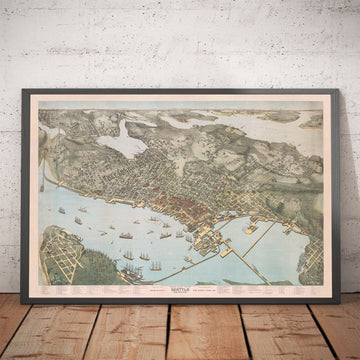 Rare Old Birds Eye Carte de Seattle d&