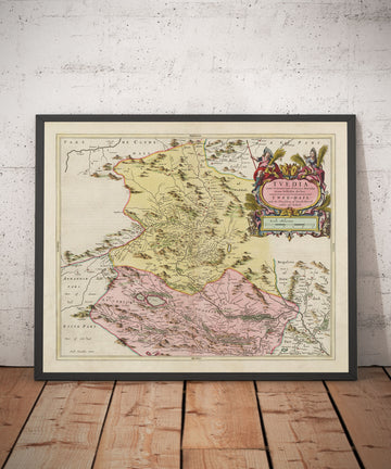 Alte Karte von Selkirkshire aus dem Jahr 1665 von Joan Blaeu - Selkirk, Lindean, Darnick, Fluss Tweed, Peebles 
