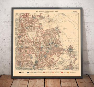 Karte der Armut in London 1898-9, Nordostbezirk, von Charles Booth - Hackney, London Fields, Clapton, Marshes - E5, E8, E9, E3, N16 