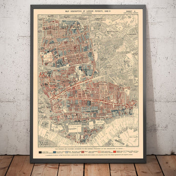 Mappa della povertà di Londra 1898-9, Distretto Centro-Est, di Charles Booth - Hackney, Shoreditch, Tower Hamlets - E2, E1, E1W, EC2, EC3 