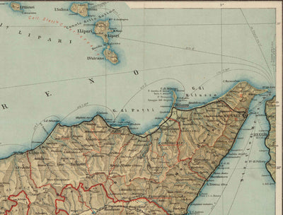 Alte Karte von Sizilien im Jahr 1891 von Wilhelm Fritzsche - Palermo, Catania, Messina, Marsala, Sciacca