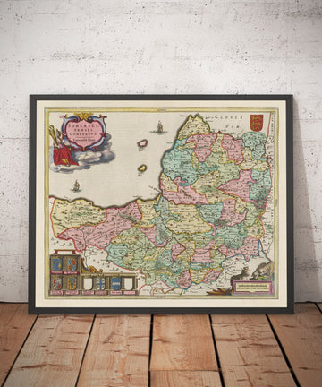 Mappa antica del Somerset nel 1665 di Joan Blaeu - Bath, Bristol, Portishead, Weston-super-Mare, Taunton, Yeovil 