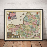 Old Map of Somerset in 1665 by Joan Blaeu - Bath, Bristol, Portishead, Weston-super-Mare, Taunton, Yeovil