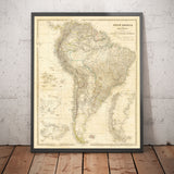 Mapa antiguo de América del Sur, 1839 por Arrowsmith - Brasil, Galápagos, Islas, Guayana Colonial, Andes, Amazonas, Ecuador