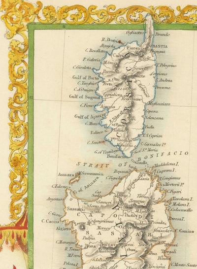 Alte Karte von Süditalien im Jahr 1851 von Tallis & Rapkin - Sizilien, Sardinien, Korsika, Neapel, Palermo