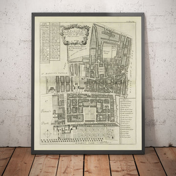 Mapa antiguo de la parroquia de St James, 1720 por Strype y Stow - Londres, Piccadilly, St James&