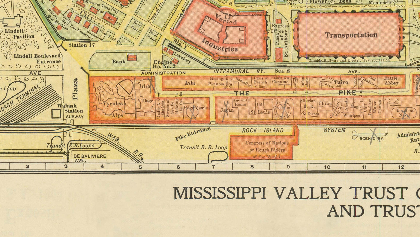 Ancienne carte de St Louis, Missouri, 1904 - Foire du monde, Louisiane Achat Exposition - Tableau de la ville de l'histoire des États-Unis