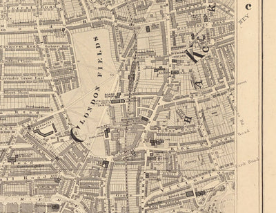 Mapa antiguo de Londres en 1862 por Edward Stanford - Hoxton, Hagston, Dalston, Hackney, Bethnal Green - N1, N5, E8, E2, EC1