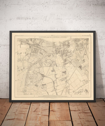 Old Map of South London by Edward Stanford, 1862 - Wandsworth, Wimbledon, Putney, Earlsfield, River Wandle - SW15, SW18, SW19