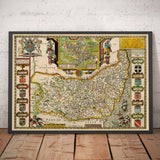 Viejo Mapa de Suffolk, 1611 de John Speed ​​- Ipswich, Lowestoft, Bury St Edmunds, Haverhill