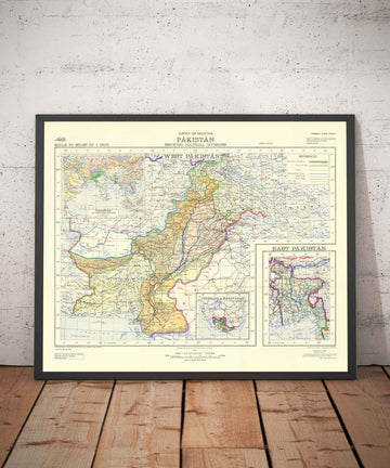 Première carte du Pakistan, 1953 - Ancienne carte de l&