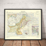 Primer mapa de Pakistán, 1953 - Antiguo mapa del Oeste y el Este independientes - Lahore, Bangladesh, Cachemira, Raj británico