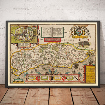 Mappa antica del Sussex nel 1611 di John Speed - Worthing, Crawley, Brighton, Bognor, Eastbourne 