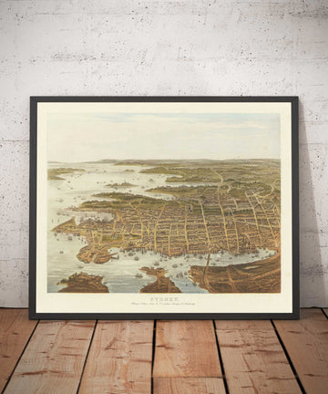 Vista antigua de Sydney a ojo de pájaro en 1875 por William Collins - Nueva Gales del Sur, St George, Sutherland Shire, Sur, Inner West