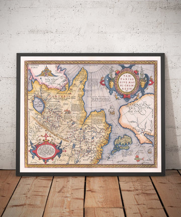 Ancienne carte de Tartary (Russie, Sibérie, Chine) en 1584 par Ortelius - Tableau rare d&