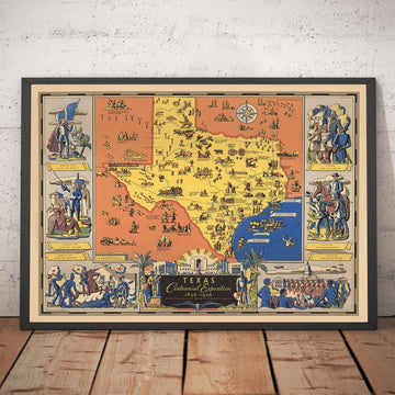 Mappa Pittorica Antica della Storia del Texas, 1936 - Centenario, Caduta dell&