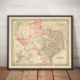 Old Map of Texas 1856 by Colton - Houston, San Antonio, Dallas, Austin, Fort Worth, El Paso
