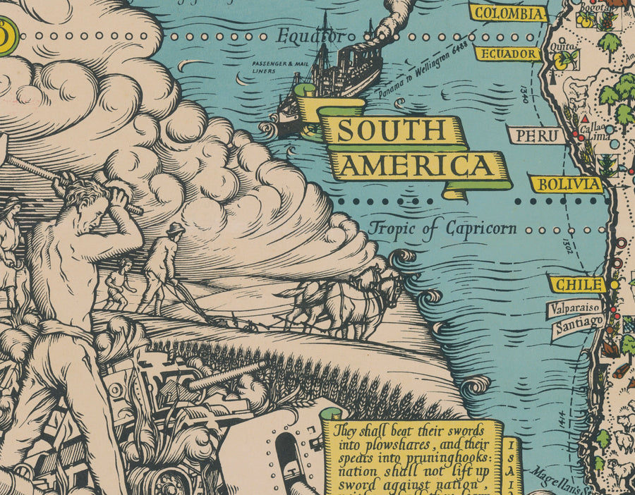 Die Atlantik-Charta von Max Gill, 1942 - Zweiter Weltkrieg Vereinte Nationen Wandkarte 