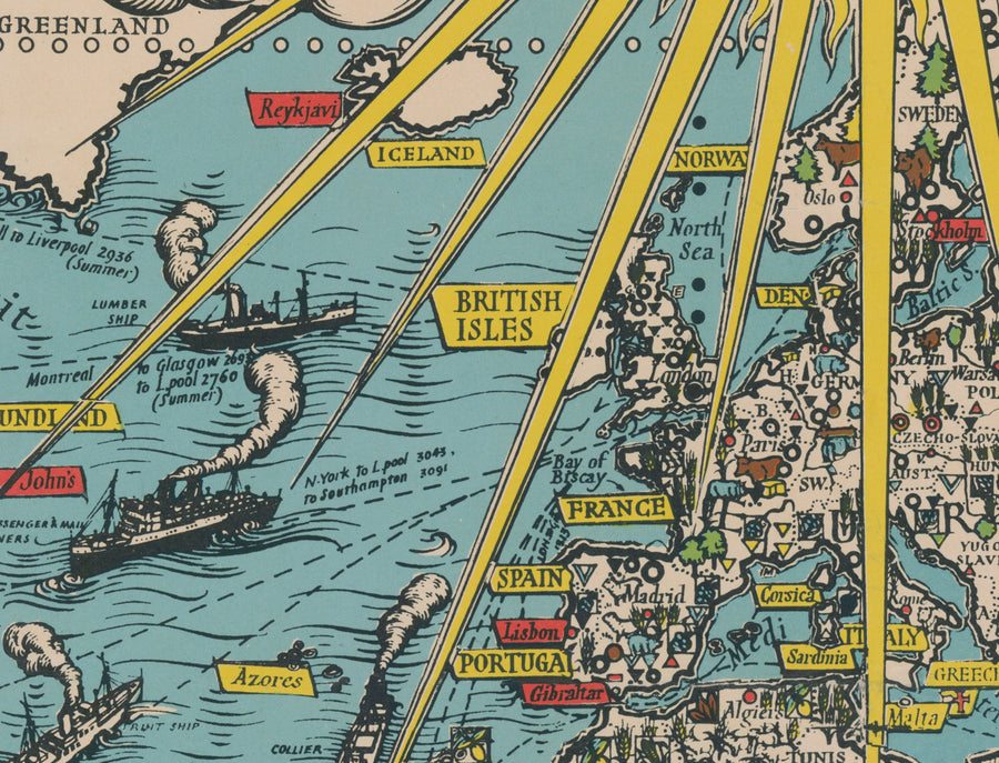 Die Atlantik-Charta von Max Gill, 1942 - Zweiter Weltkrieg Vereinte Nationen Wandkarte 