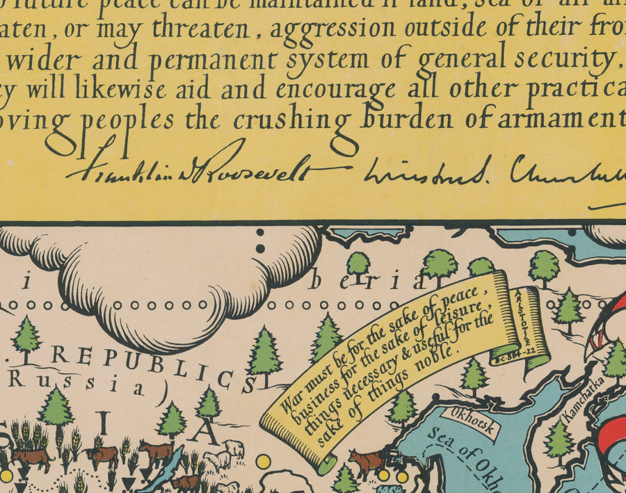Die Atlantik-Charta von Max Gill, 1942 - Zweiter Weltkrieg Vereinte Nationen Wandkarte 