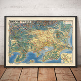 Vecchia mappa illustrata di Tokyo del 1932 di Noriai Jidosha Co. - Chuo, Shinjuku, Koto, Meguro, Taito 