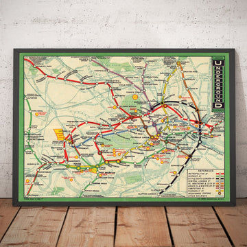 Rare Old London Underground Tube Map, 1912 - Oxford Circus, Piccadilly, Bank, Central Line