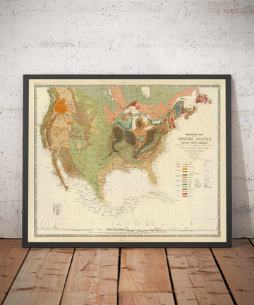 Ancienne carte géologique des États-Unis et du Canada par Rogers & Johnston, 1856 - Carte géologique de l&