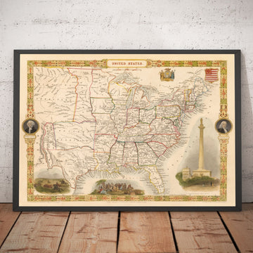 Ancienne carte des États-Unis, 1851 par Tallis & Rapkin - Grand Texas, Territoire Western et Missouri, Borders étranges