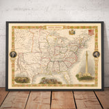 Vecchia mappa degli USA, 1851 di Tallis & Rapkin - Grande Texas, Territorio occidentale e Missouri, confini strani 